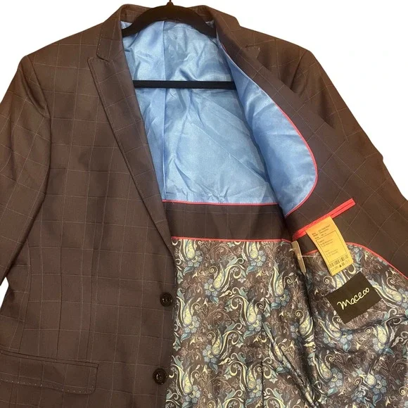 Maceoo Descartes Blazer Mens 40 Navy Blue Windowpane Check Sport Coat NEW